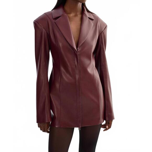 chinese dress ladies Miss Circle Women Baila Burgundy Faux Leather Blazer Mini Dress main image 1
